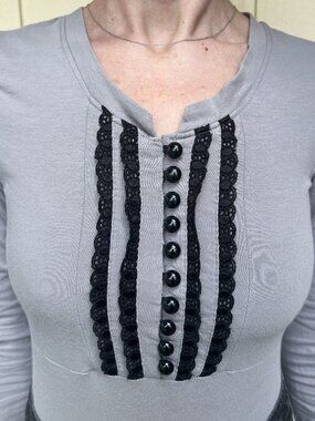 Archival 2006 Alice Temperley for Target Grey Long Sleeve Lace Button Top